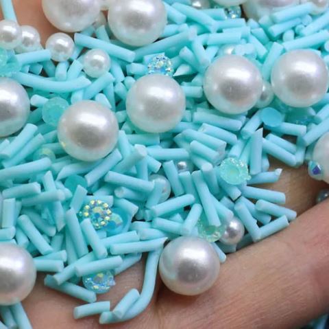 Polymer Clay - Tiffany Blue Confetti and Pearls