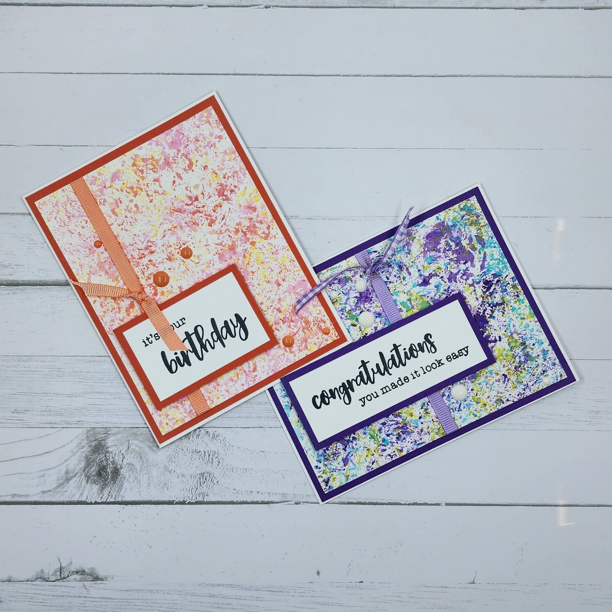 Cling Wrap Backgrounds with Keep It Simple Sentiment Stamps