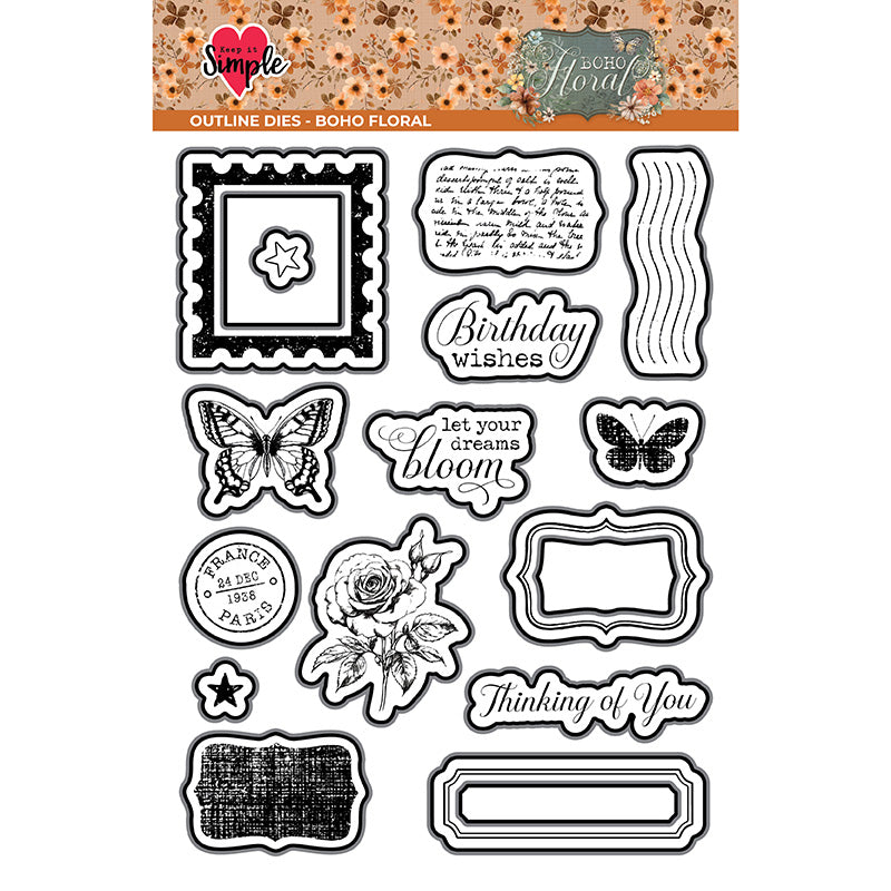 Boho Floral Outline Metal Die Set