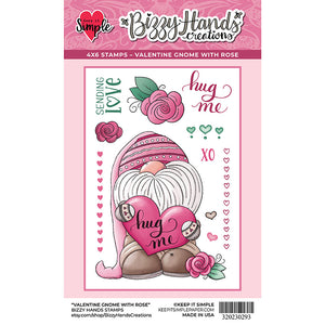 Bizzy Hands - Stamp - Valentine Gnome Rose