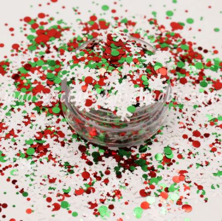 Glitter - Red & Green Snow Flakes #14