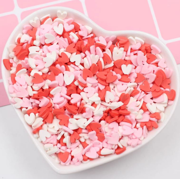 Polymer Clay - Hearts - Pink, Red & White