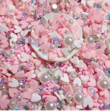 Polymer Clay - Pink & White Hearts with Pearls