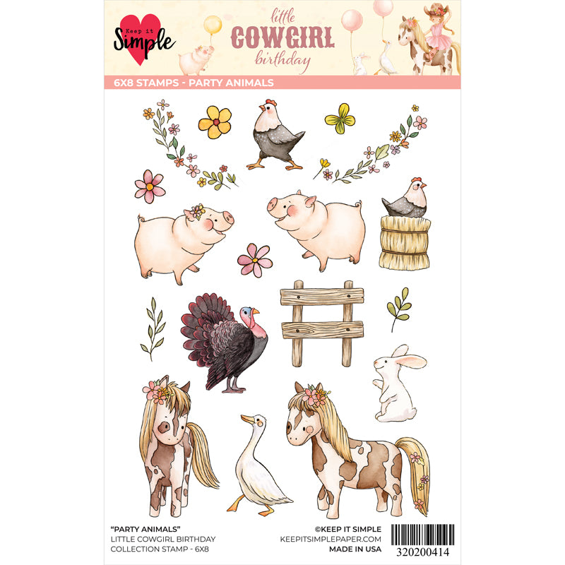Little Cowgirl Birthday - Party Animals Stamp - 6x8
