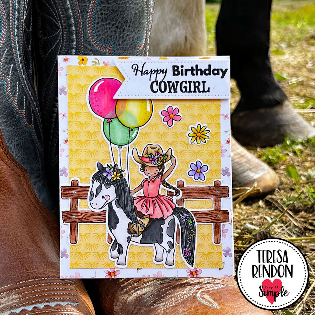 Little Cowgirl Birthday - Sentiment Stamp - 6x8 - Back in Stock Soon!